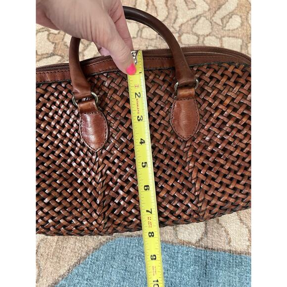 TALBOTS Vintage Brown Leather Woven Zip Top Handle Doctor's Bag Purse Satchel - Picture 15 of 15